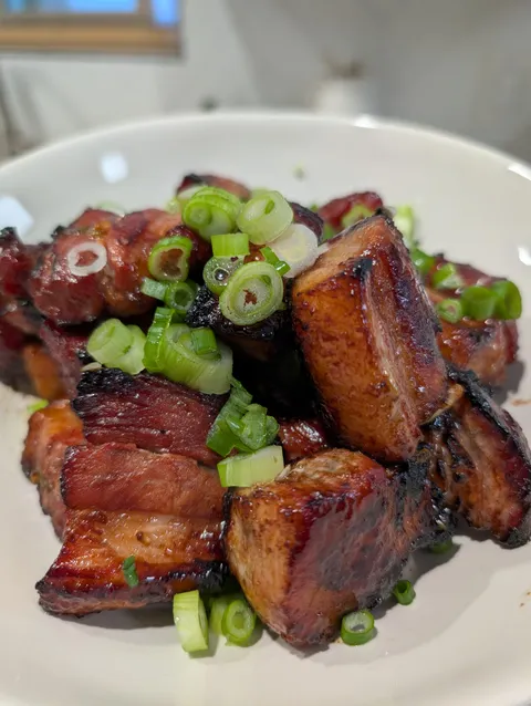Honey glazed pork belly on the grill 
