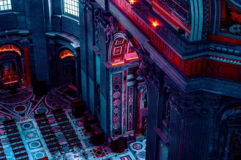 Vatican : St Peter Basilica in red and blue