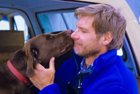 Harrison Ford with his dog Betty, 1989