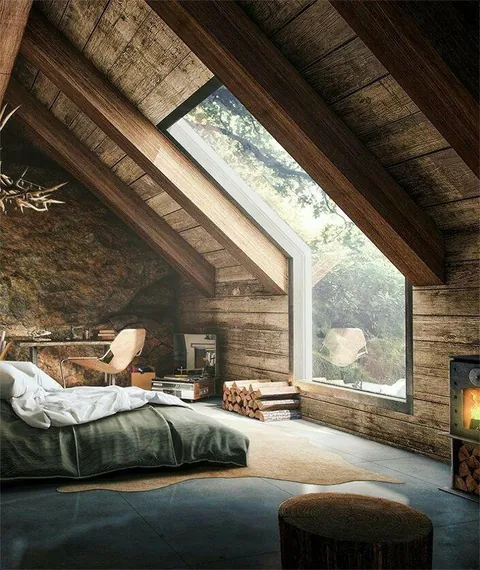 Beautiful wooden loft with huge window [705x837]