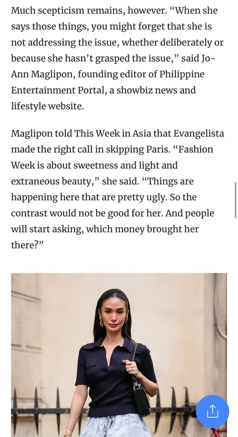 Heart Evangelista on South China Morning Post