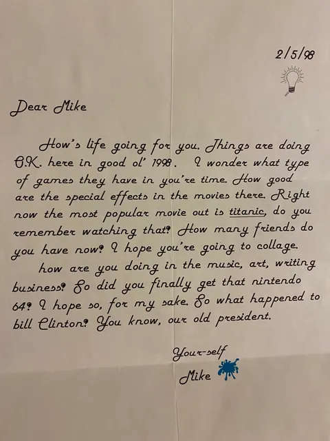 Husband received a letter he wrote to himself in 1998