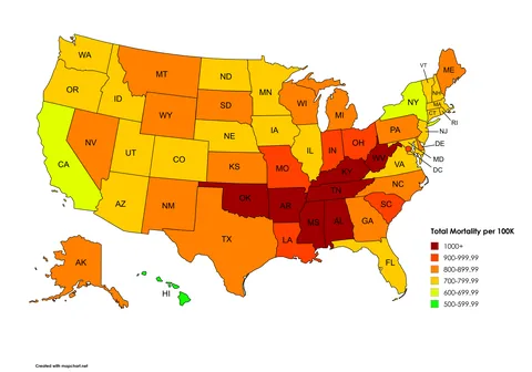 [OC] Total mortality, maternal mortality and amount poverty by state