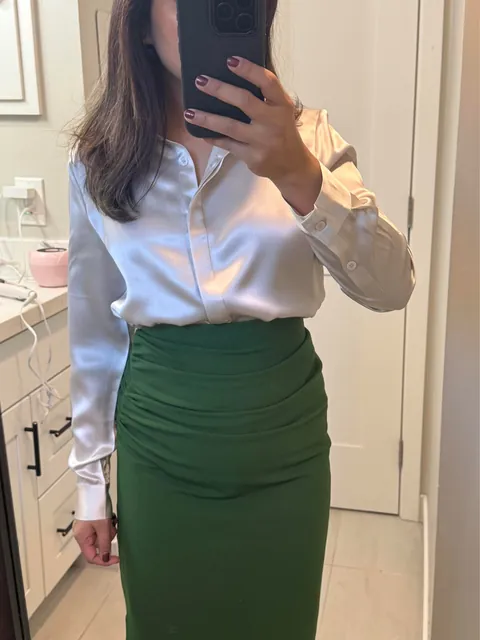 Friday’s work outfit and I’m going to dinner after. Obsessed with this silk blouse