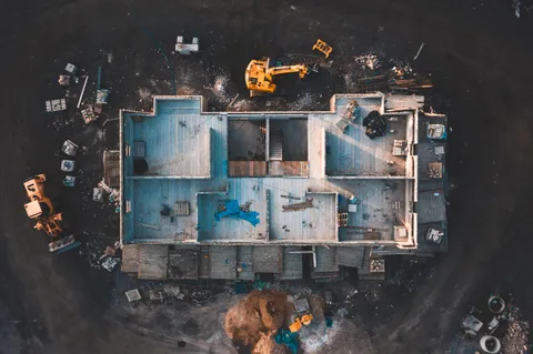 Aerial shot of house construction