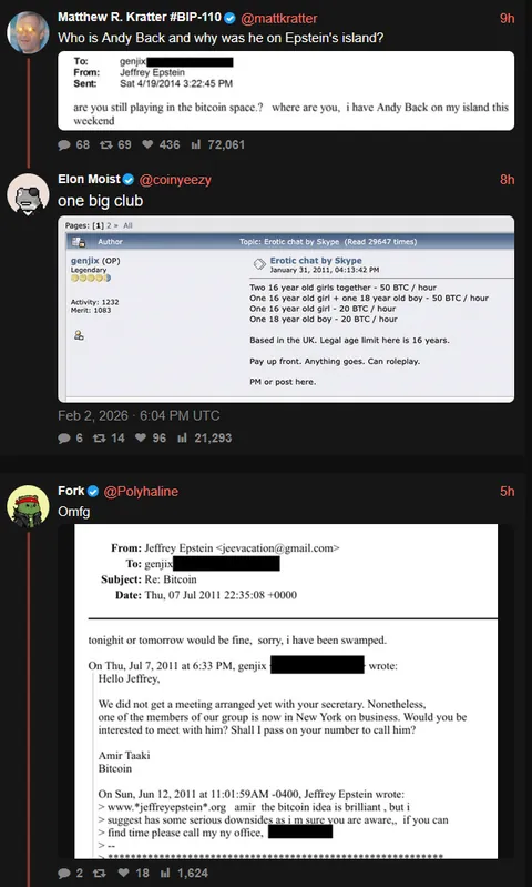 Jeffrey Epstein was a sicko. But who are "Andy Back", "genjix" and more?