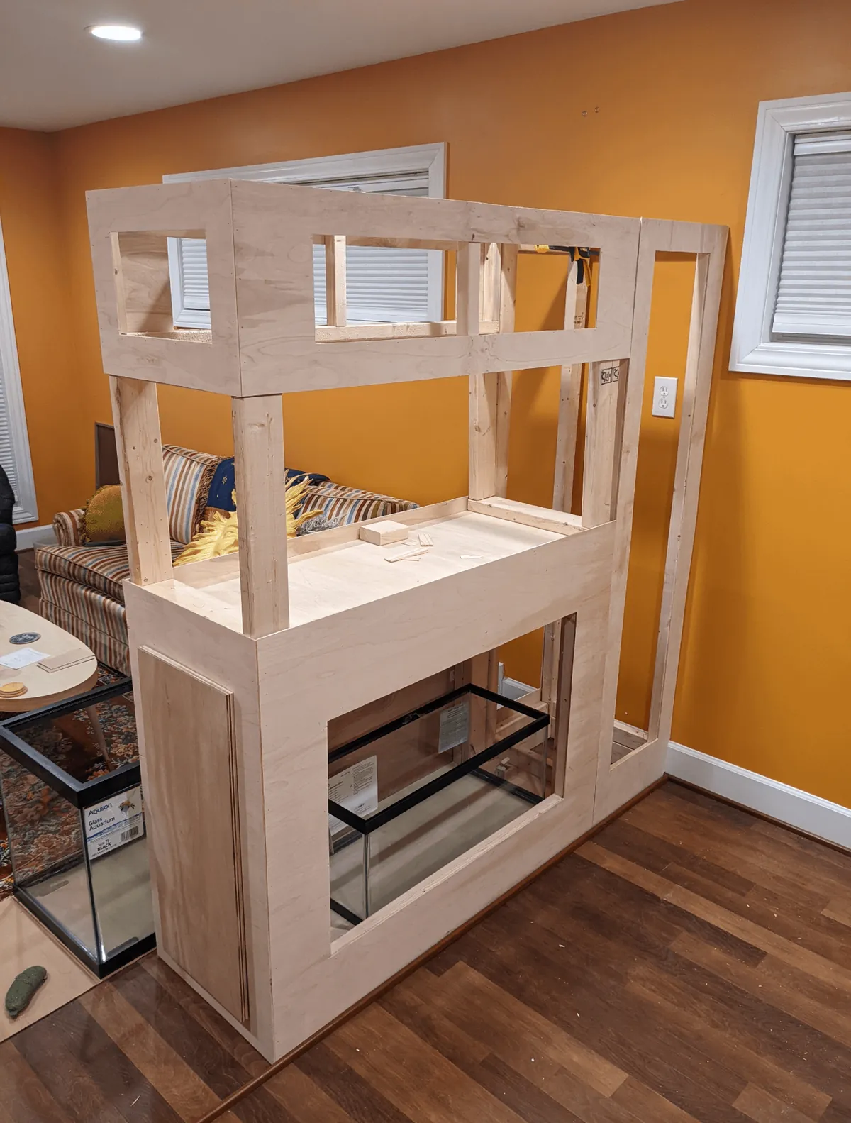 Mid Century-inspired room divider aquarium stand