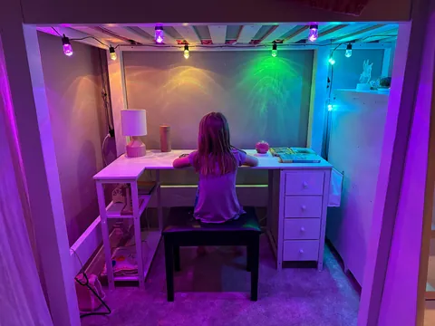 Built my daughter a new bed with a built in dresser and desk