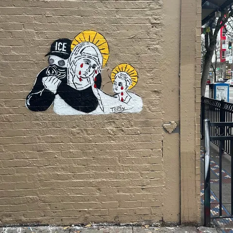 Mother and Child, Topsy(me), paint on brick, 2025