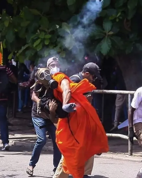 Monks clashing with police in Bangkok riots, November 2022