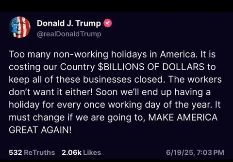 A friendly reminder on this Labor Day weekend..Trump wants us to work more.
