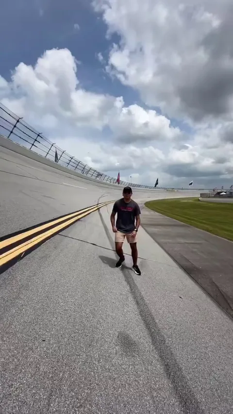 Showing how steep the banking is at Talladega.