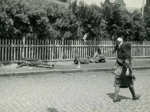 Starved peasants on a street in Kharkiv, Ukraine during the Holodomor, 1933