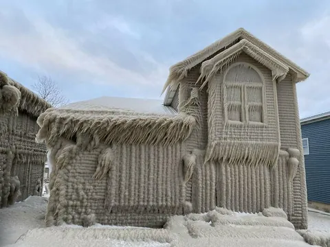 House Frozen By Blizzard On Lake Eerie.