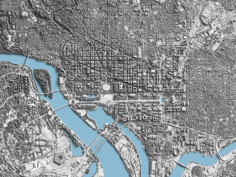 Shaded relief map of Washington, D.C. made from LiDAR data with ReliefViz [OC]