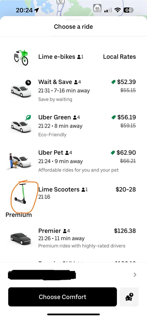 Uber app suggests I take a scooter to the airport. I live 50 miles away from the airport. 