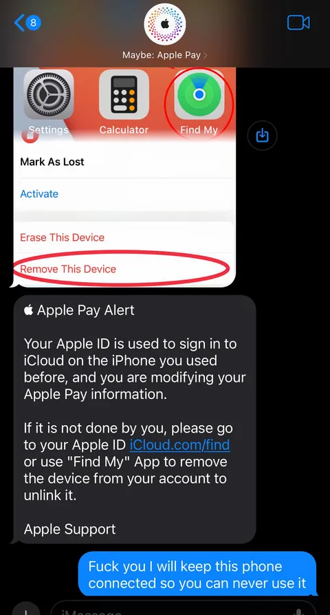 just received a fake text from the people who stole my iPhone