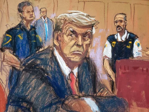How the court illustrator captured the former president during today's arraignment in New York