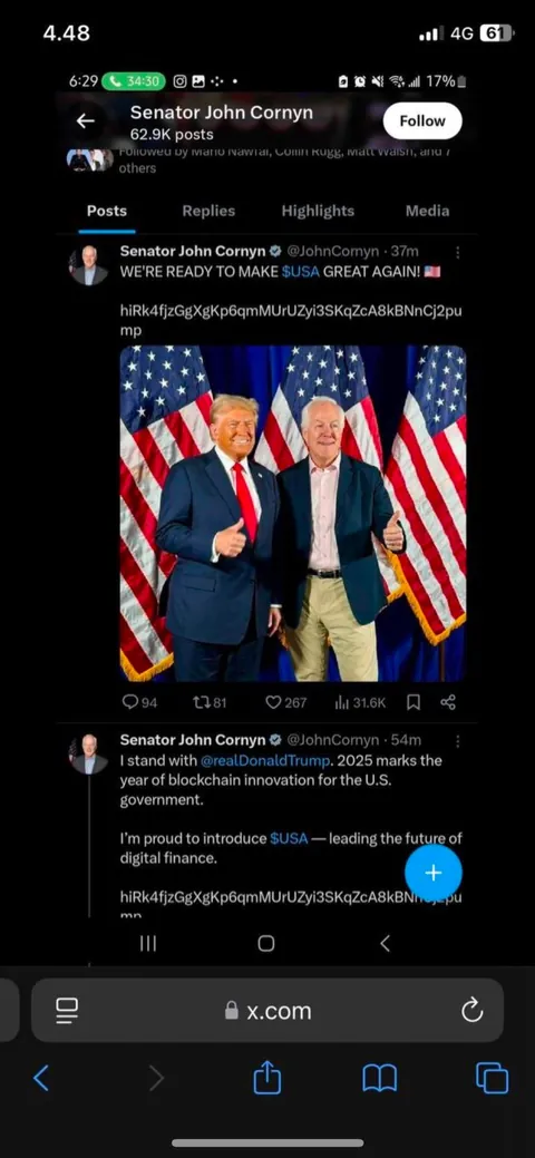 Us senator john cornyn rugpulled a memecoin