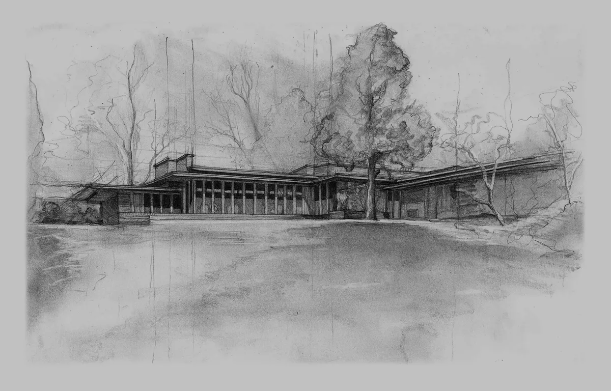 Sketch I did of The Rosenbaum House by Frank Lloyd Wright