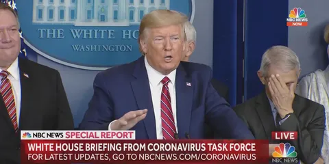In 2020 Dr. Anthony Fauci covered his face with his hand as President Donald Trump used the term "Deep State Department" during a coronavirus press briefing.