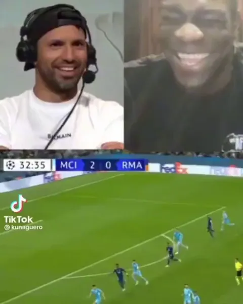 Aguero reacting to both 'Benzema goals' with Balotelli