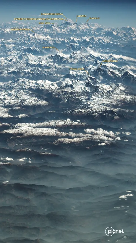 The Himalayas photographed by a Satellite orbiting over Afghanistan