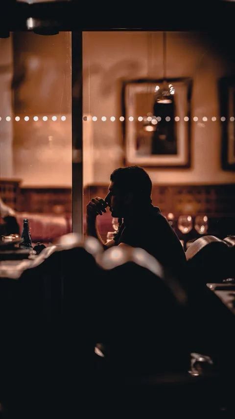 Lonely man at a restaurant