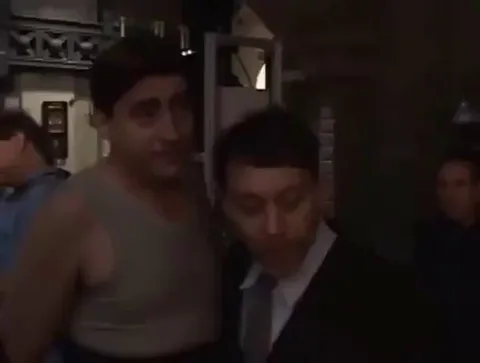 Willem Dafoe surprising Alfred Molina on the set of Spider-Man 2