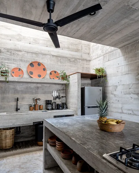 Casa Hezbo by French architect Ludwig Godefroy embraces a bold Brutalist aesthetic while blending indoor-outdoor living in Puerto Escondido.