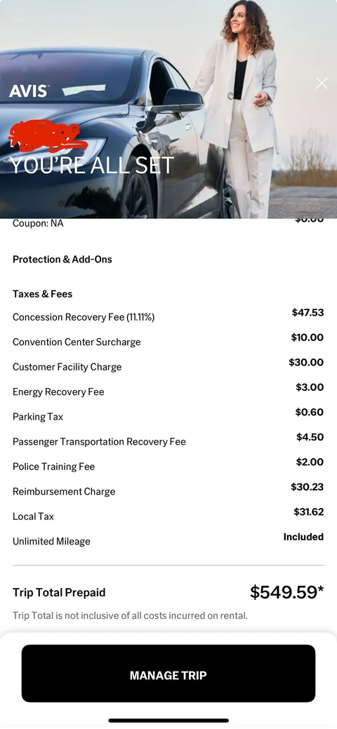 Excessive fees and charges for a rental car