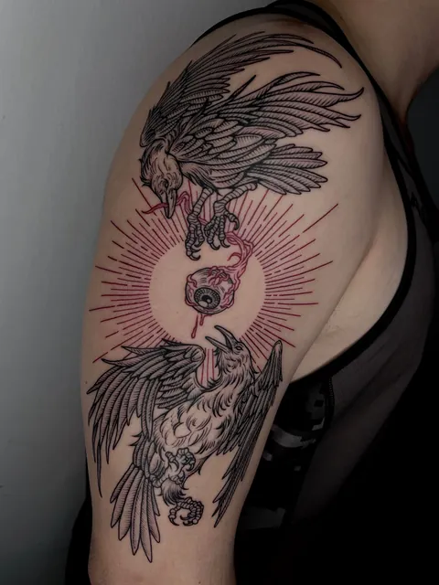 Huginn &amp; Muninn by me Amanda, Black Dot Tattoos, singapore