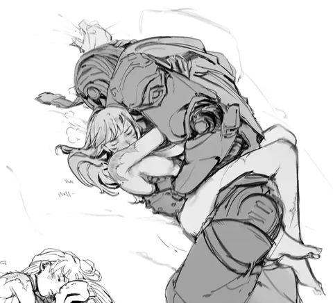 I just discovered that Dvattra exists, and Im going feral for it!!! [D.va, Ramattra] (sources inside captions of each pic)
