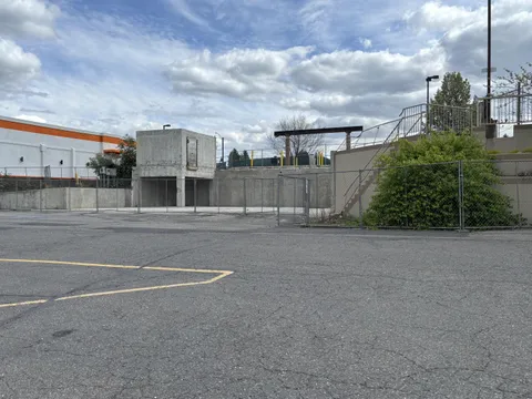 Bank burned down - the safe was about all that’s left after demolition.