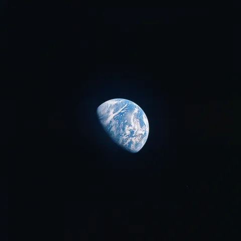 Earth photographed by the Apollo 15 crew from a distance of 85,000 km.