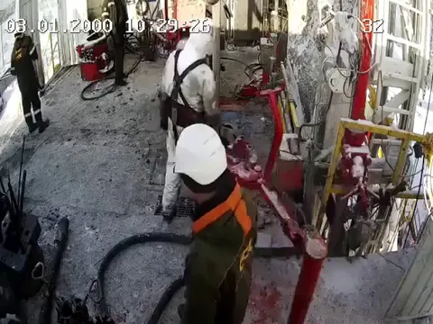 Drill falls down the hole on an oil rig
