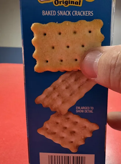 These “Enlarged To Show Detail” crackers are smaller than the actual crackers.