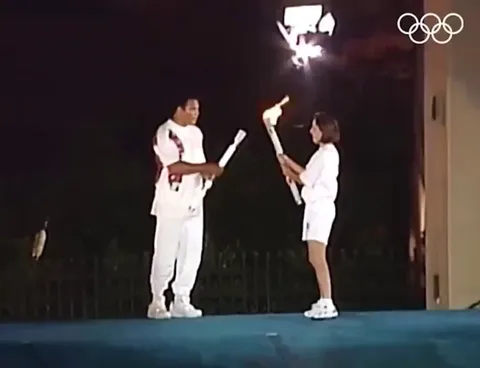 Atlanta Olympics 1996 featured the iconic moment when the legendary Muhammad Ali, despite suffering heavily from Parkinson's, lit the Olympic flame to begin the games.