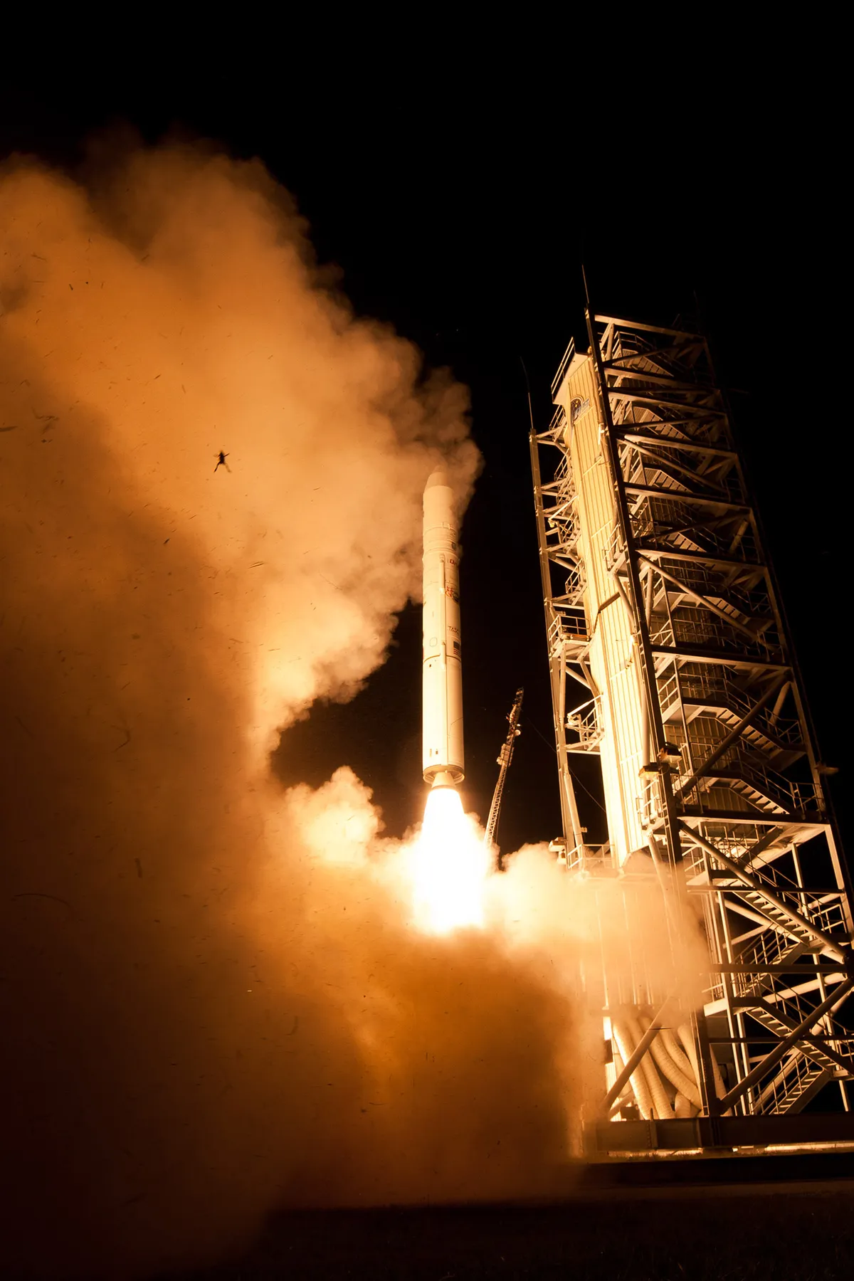 Frog propelled into the air by the Minotaur V rocket during the launch of NASA's LADEE spacecraft from Pad 0B at Wallops Flight Facility in Virginia on 6 September 2013