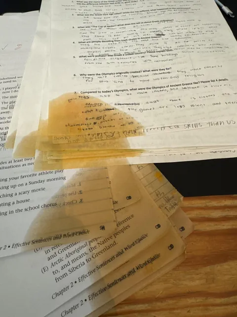 Spilled pasta all over my students test papers