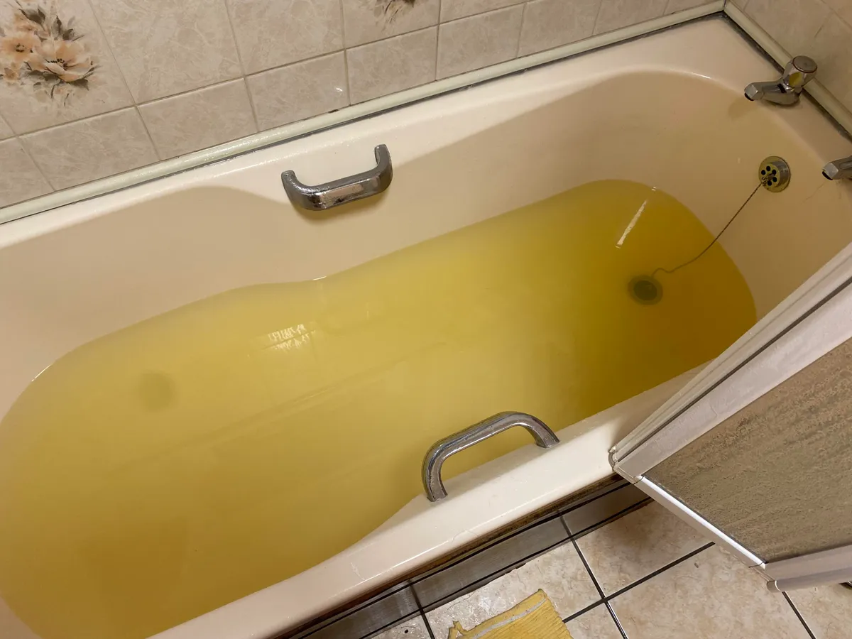 Water has been piss-yellow and metallic tasting in our Airbnb for a week now. Owner says they can’t do anything about it.