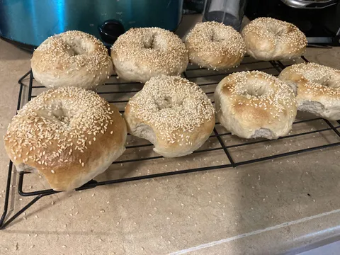 Made bagels as a gift for someone. Put them on a rack to cool, left the kitchen for 5 minutes and my toddler took a single bite out of each one in the front row.