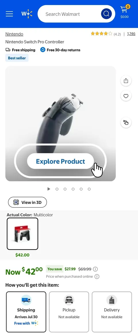 Received Counterfeit Pro Controller though Walmart.com (3rd party seller,  Fulfilled by Walmart)