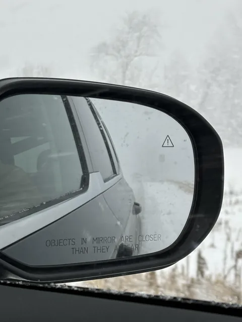 [OC] A white truck in a white out without his headlights on. You can barely see him. 