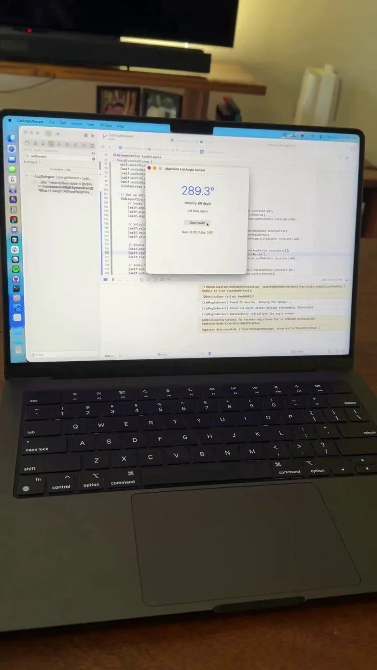 MacBook has a sensor that knows the exact angle of the screen hinge.