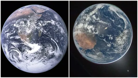 Earth captured from space 54 years apart: Apollo 17 in 1972 (left) and Artemis II in 2026 (right)