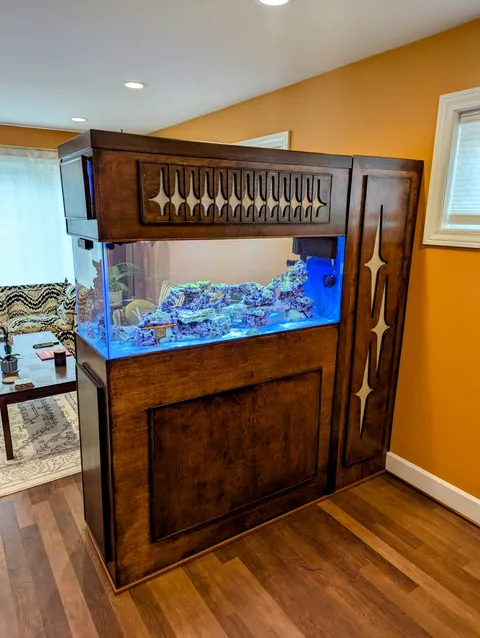Mid Century-inspired room divider aquarium stand