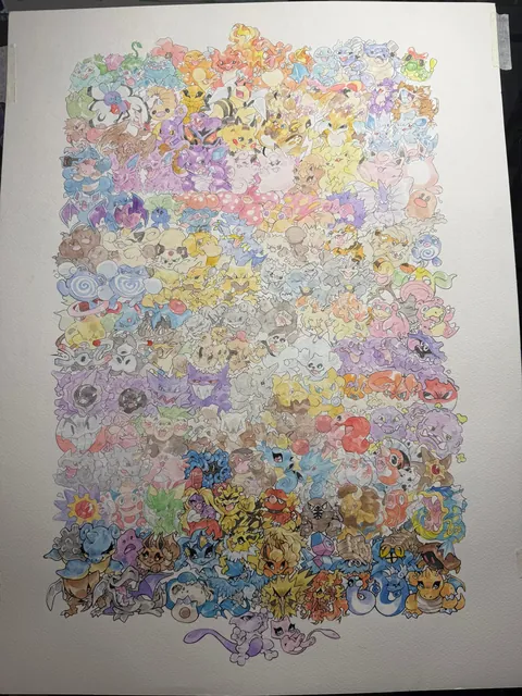 My 151 Poster is finally done! 🎉 Watercolor and Colored Pencil 🎨 [OC]