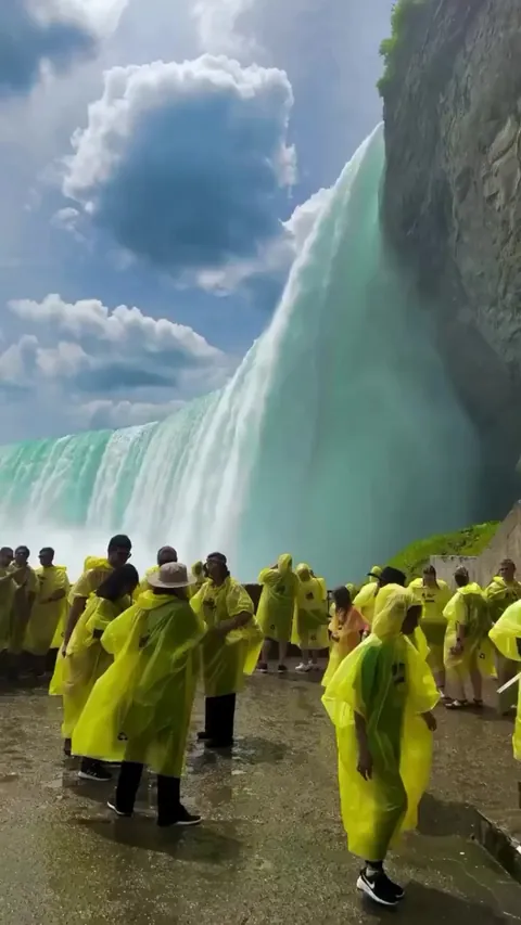 View of the famous Niagara Falls from the Canadian side, Canada. Niagara Falls is the most powerful waterfall in North America by volume of water passing through it.