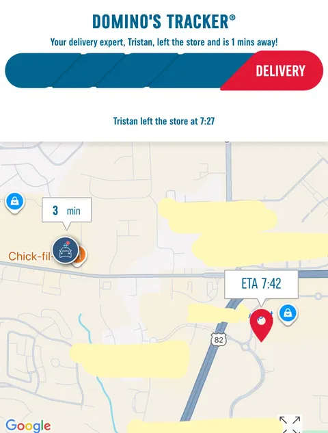 My delivery driver stopping by chick-fil-A earlier